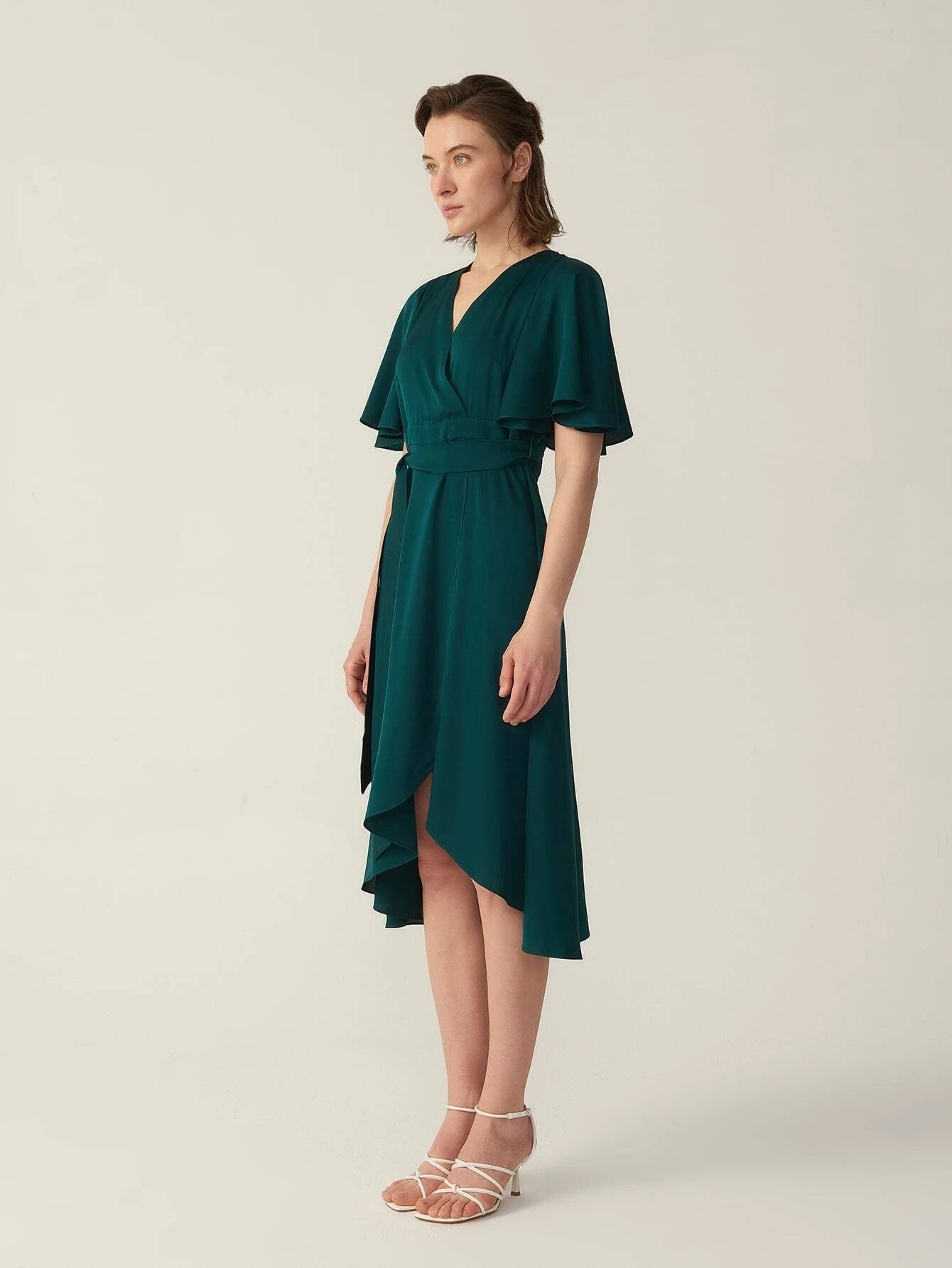 V-Ausschnitt Seide Grade 6a 22 mm dehnbares Wickelkleid mit kurzen Ärmeln