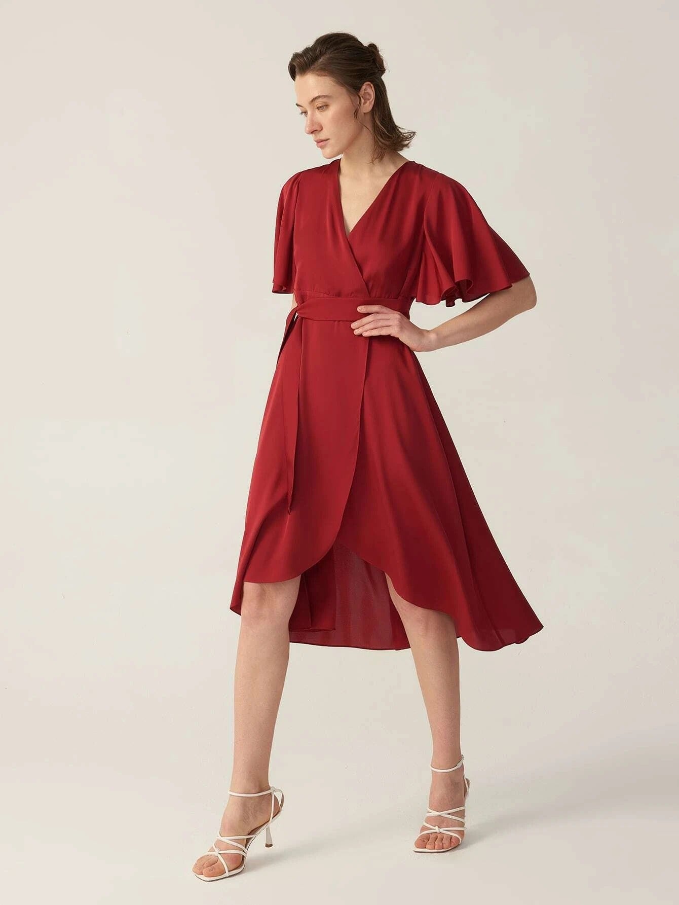 V Neck Silk Grade 6a 22mm Stretchable Wrap Short Sleeve Dress