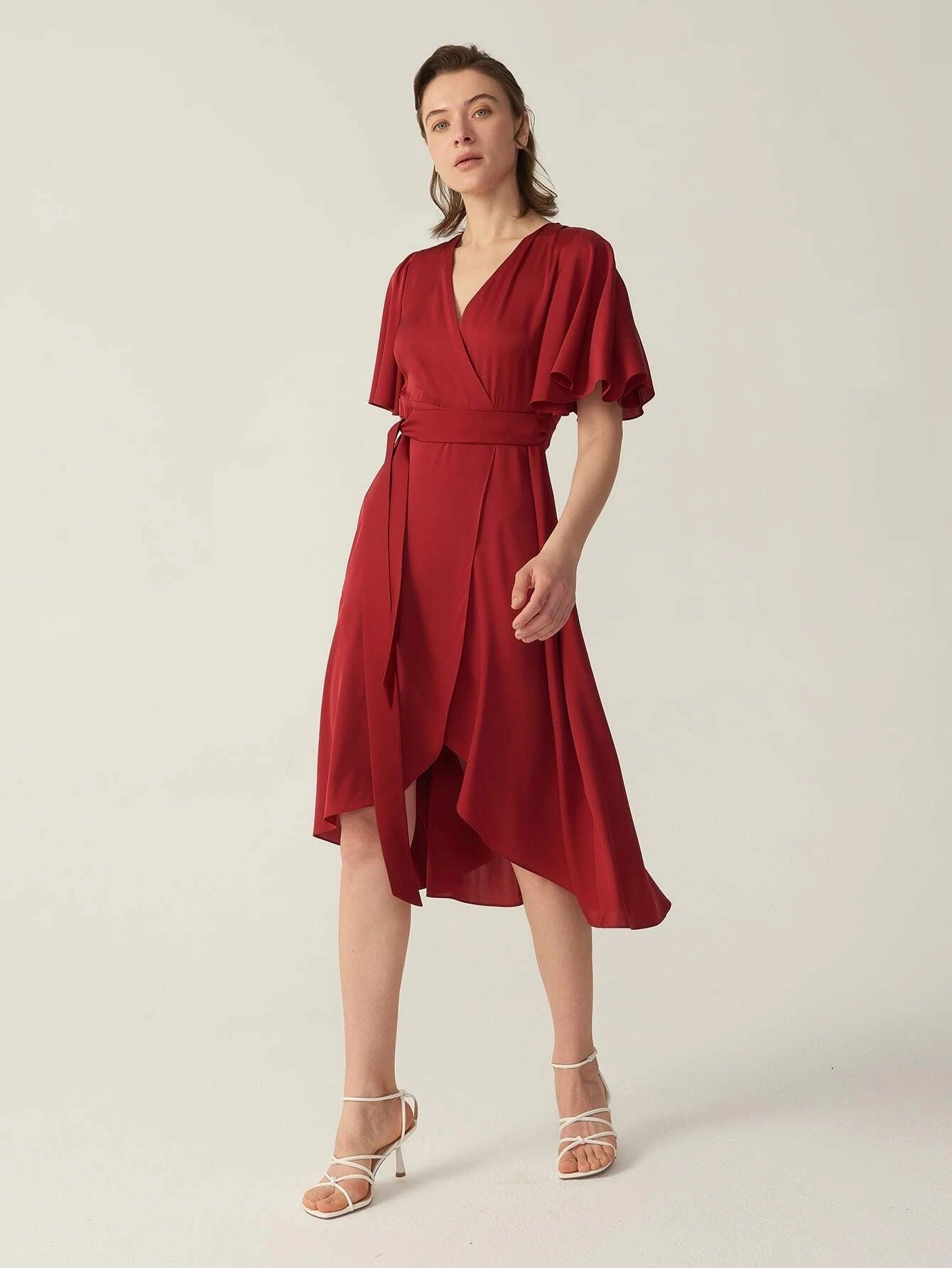 V-Ausschnitt Seide Grade 6a 22 mm dehnbares Wickelkleid mit kurzen Ärmeln