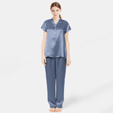Women Short Sleeve Mulberry Silk Pajama Set V-Neck 100% Silk PJ Set - DIANASILK