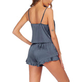 Women Silk Cami Shorts Set Sexy Camisole Set Ruffled Pants Silk Sleepwear - DIANASILK