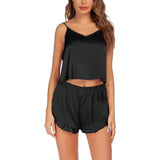 Women Silk Cami Shorts Set Sexy Camisole Set Ruffled Pants Silk Sleepwear - DIANASILK