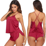 Women Silk Camisole Set Shorts Sexy Lingerie Cami Silk Sleepwear - DIANASILK
