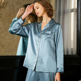 Women Silk Loungewear Blue Silk Long Sleeves luxury ladies Pajamas - DIANASILK