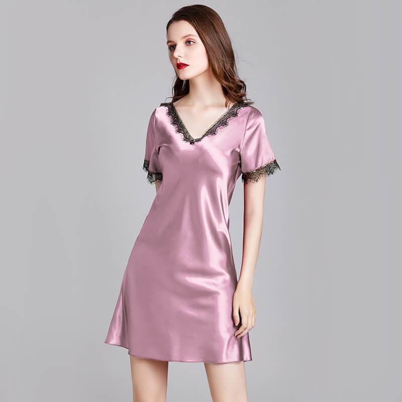 Women Silk Nightgown with lace classic silk sleepwear (multi-colors) - DIANASILK