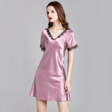 Women Silk Nightgown with lace classic silk sleepwear (multi-colors) - DIANASILK