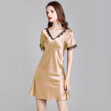 Women Silk Nightgown with lace classic silk sleepwear (multi-colors) - DIANASILK