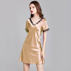 Women Silk Nightgown with lace classic silk sleepwear (multi-colors) - DIANASILK