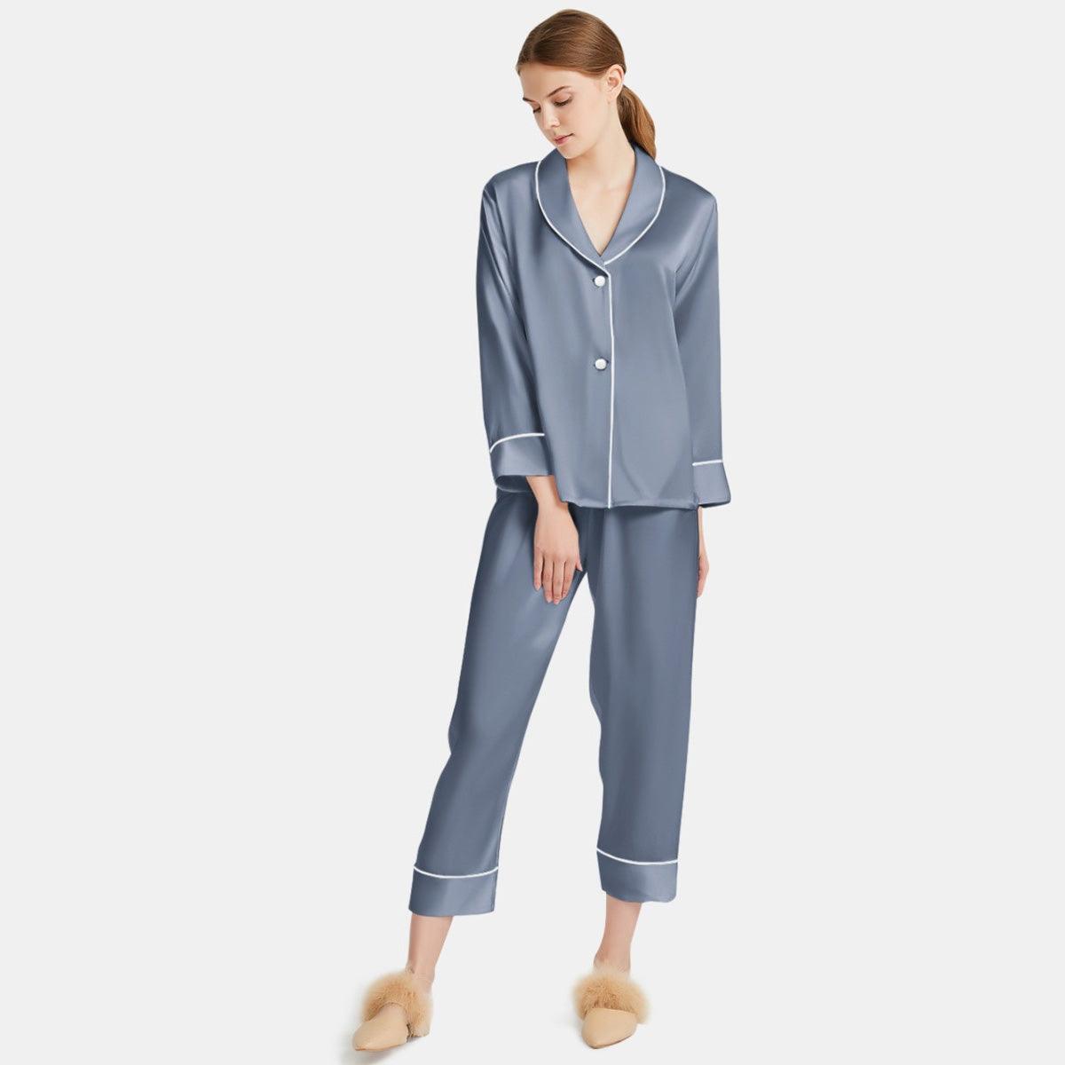 Women Silk Pajamas Long Sleeve Two-piece Sleepwear Pure Silk Pajama Set - DIANASILK