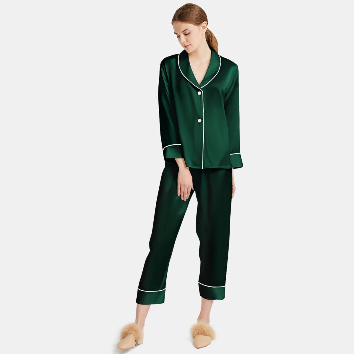 Women Silk Pajamas Long Sleeve Two-piece Sleepwear Pure Silk Pajama Set - DIANASILK