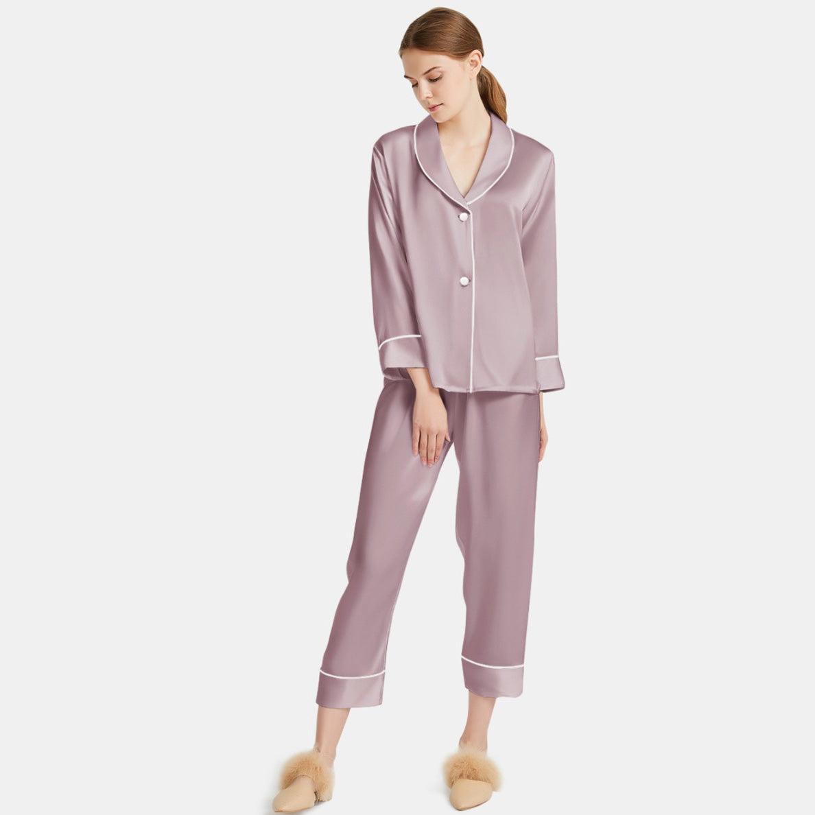 Women Silk Pajamas Long Sleeve Two-piece Sleepwear Pure Silk Pajama Set - DIANASILK