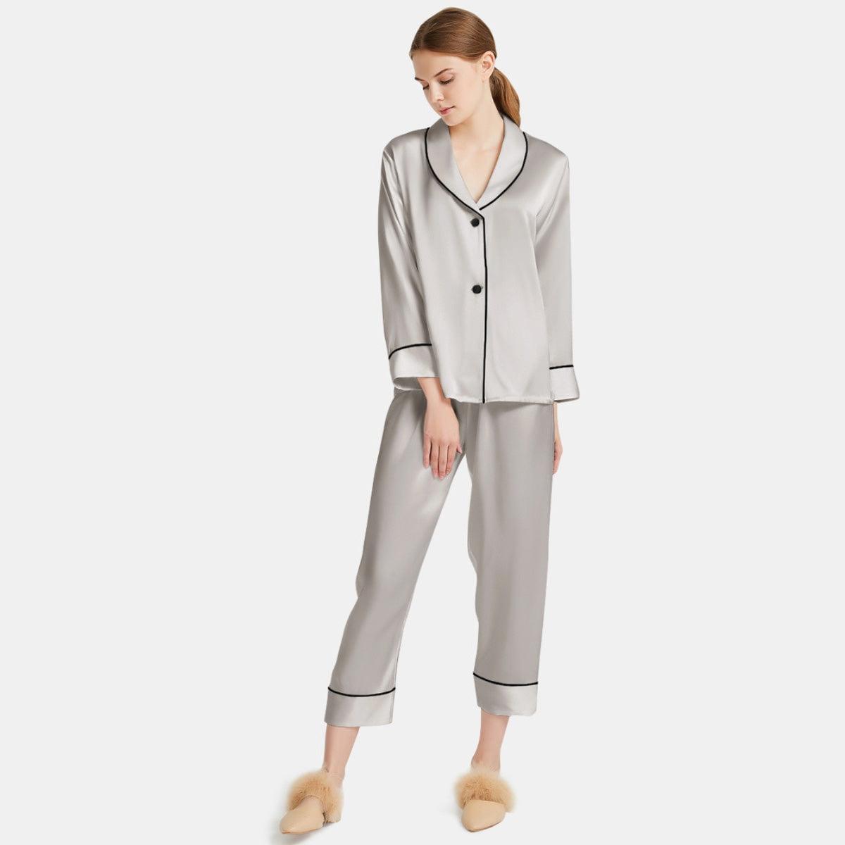 Women Silk Pajamas Long Sleeve Two-piece Sleepwear Pure Silk Pajama Set - DIANASILK