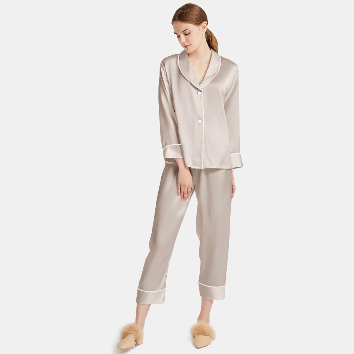 Women Silk Pajamas Long Sleeve Two-piece Sleepwear Pure Silk Pajama Set - DIANASILK
