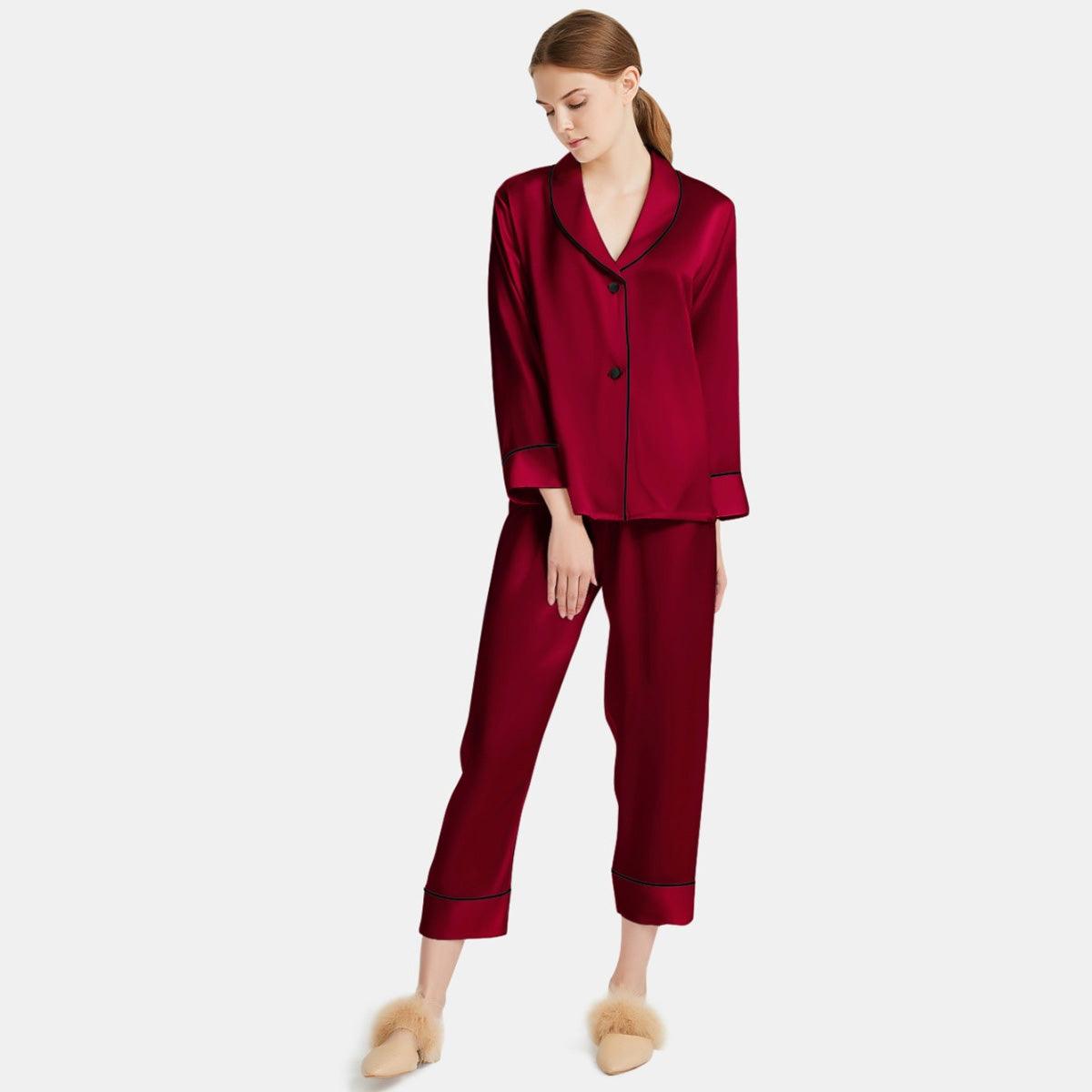Women Silk Pajamas Long Sleeve Two-piece Sleepwear Pure Silk Pajama Set - DIANASILK