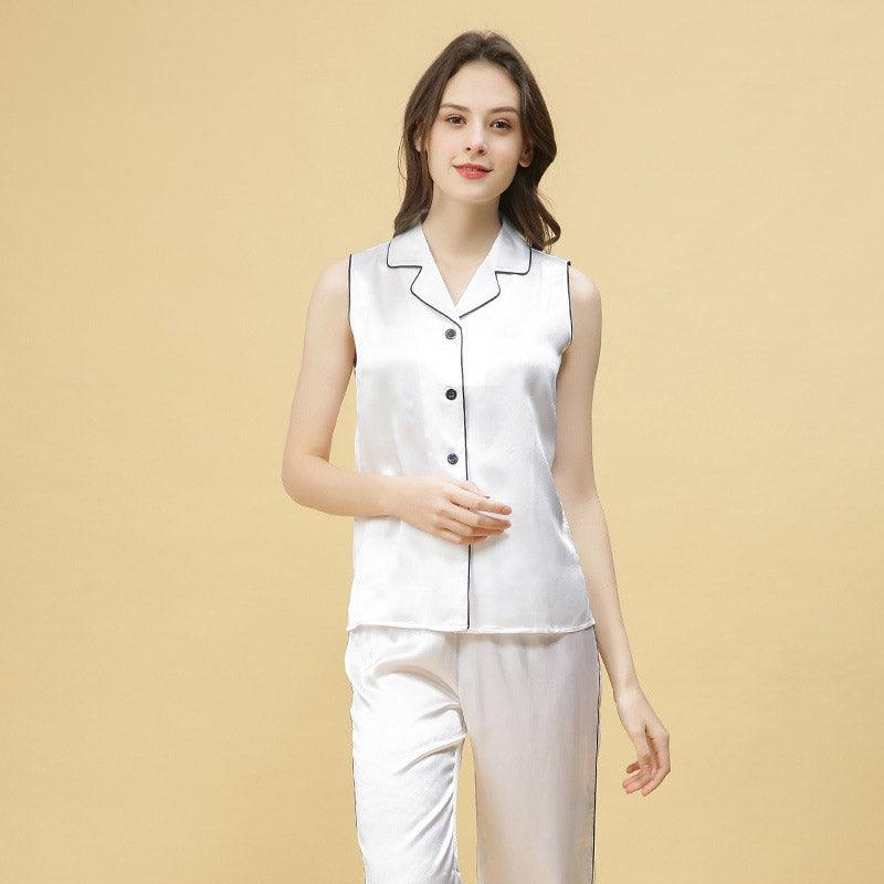 Women Silk Pajamas Set Sleeveless Luxury Silk SLeepwear - DIANASILK