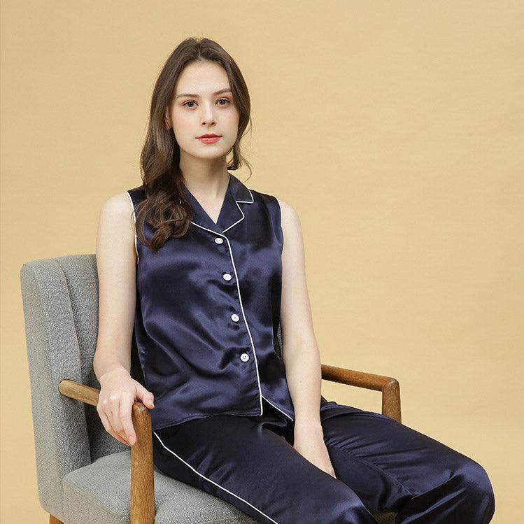 Women Silk Pajamas Set Sleeveless Luxury Silk SLeepwear - DIANASILK