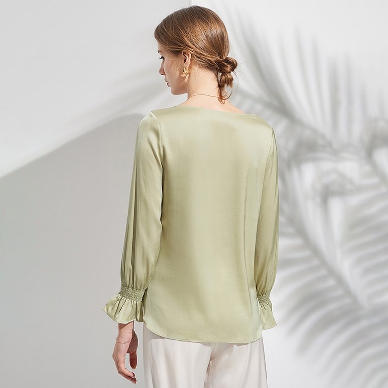 Womens 100% Mulberry Silk Blouse 22Momme Silk Top Long Sleeves Silk Shirt - DIANASILK