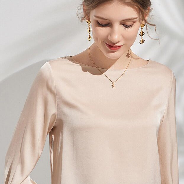 Womens 100% Mulberry Silk Blouse 22Momme Silk Top Long Sleeves Silk Shirt - DIANASILK