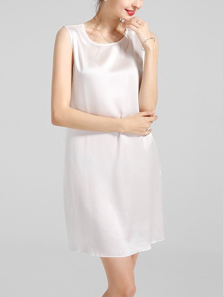 Damen-Trägerkleid aus 100 % Seide mit rundem Halsausschnitt