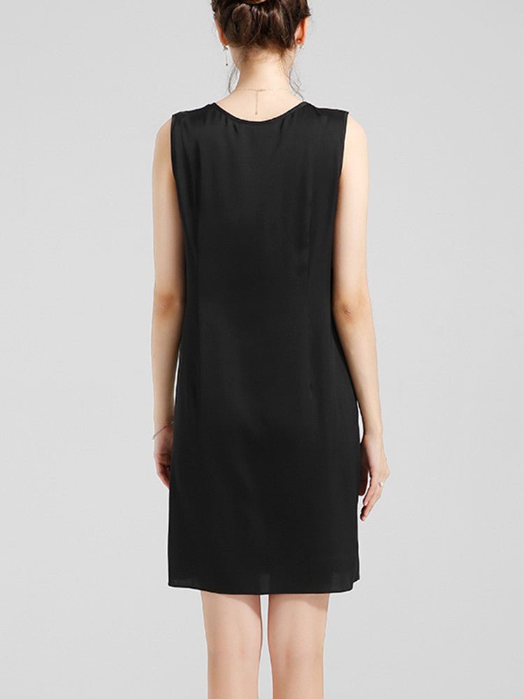 Damen-Trägerkleid aus 100 % Seide mit rundem Halsausschnitt