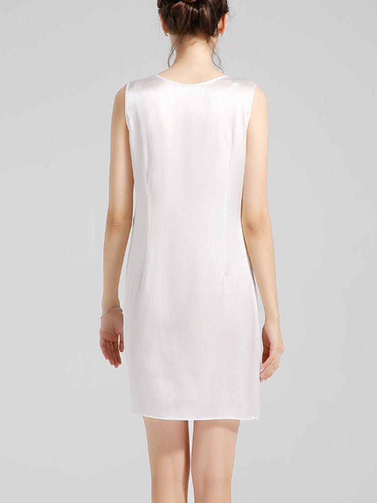 Damen-Trägerkleid aus 100 % Seide mit rundem Halsausschnitt