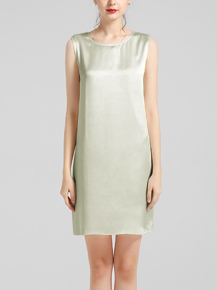 Damen-Trägerkleid aus 100 % Seide mit rundem Halsausschnitt