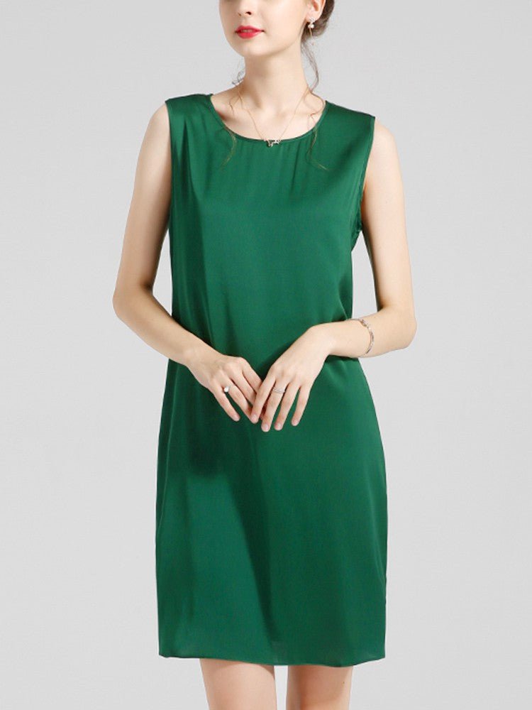 Damen-Trägerkleid aus 100 % Seide mit rundem Halsausschnitt
