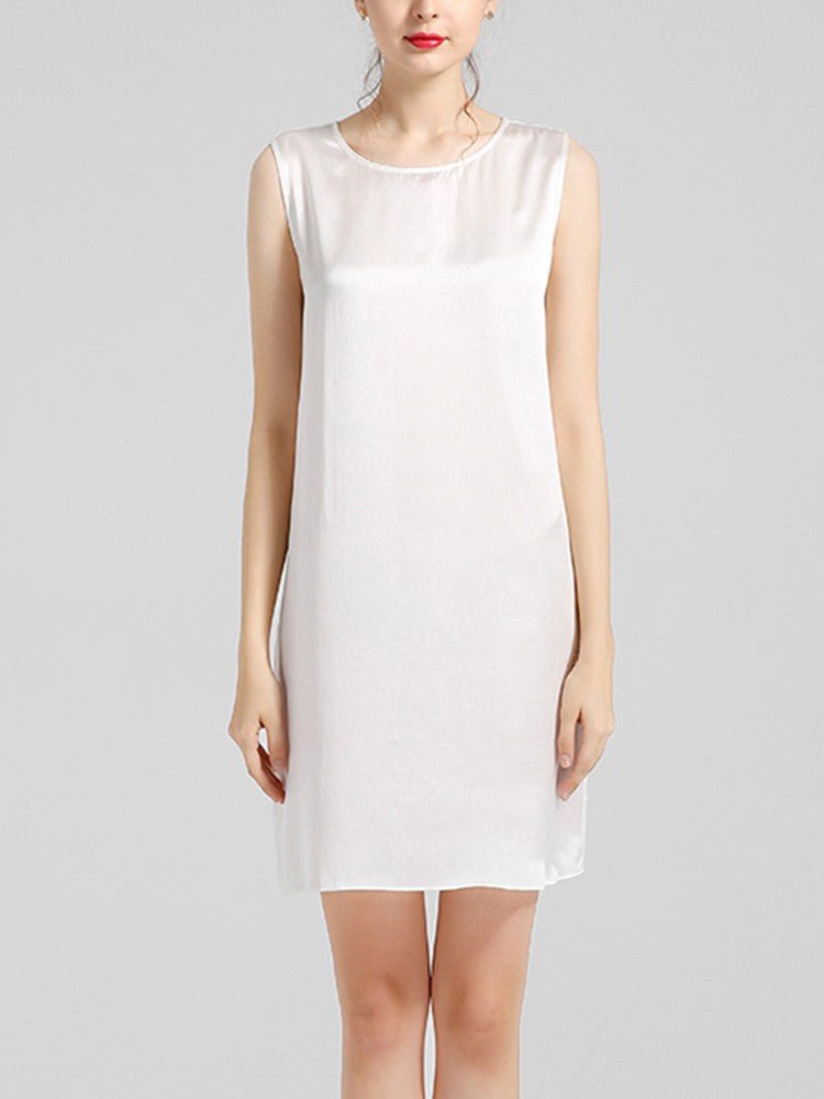 Damen-Trägerkleid aus 100 % Seide mit rundem Halsausschnitt