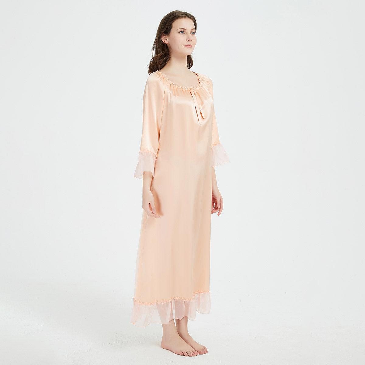 Women's 100% Silk Full Length Silk Nightgown Simple Nightdress - DIANASILK
