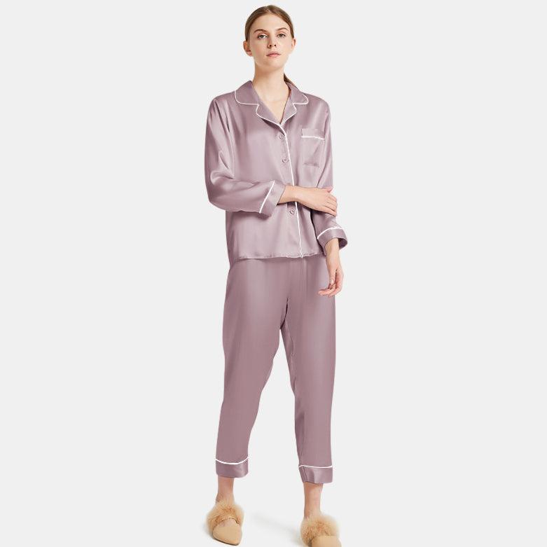 Women's Capri-pants Silk Pajamas Set Long Sleeve Real Mulberry Comfy Silk  Two Piece Pajamas Set