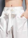 Womens Fashion Tie Waist Ankle Banded Cropped Silk Trousers - DIANASILK