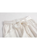 Womens Fashion Tie Waist Ankle Banded Cropped Silk Trousers - DIANASILK
