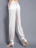 Womens Fashion Tie Waist Ankle Banded Cropped Silk Trousers - DIANASILK