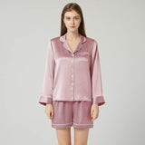 Women's Luxury Silk Sleepwear 100% Silk Long Sleeved Short Pajamas Set - DIANASILK