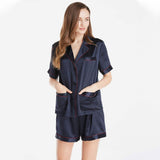Women's Luxury Silk Sleepwear 100% Silk Short Sleeve Top Boxer Short Pajamas Set (multi-colors) - DIANASILK