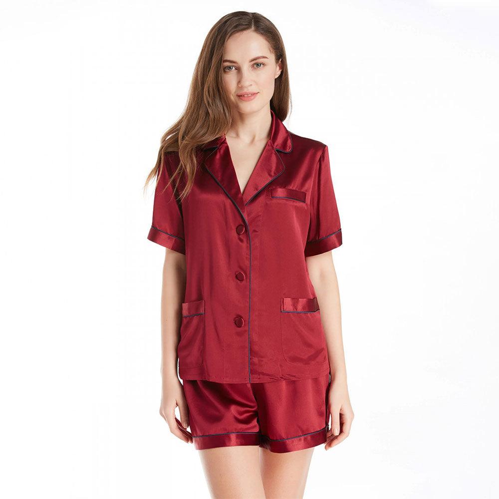 Women's Luxury Silk Sleepwear 100% Silk Short Sleeve Top Boxer Short Pajamas Set (multi-colors) - DIANASILK
