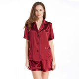 Women's Luxury Silk Sleepwear 100% Silk Short Sleeve Top Boxer Short Pajamas Set (multi-colors) - DIANASILK