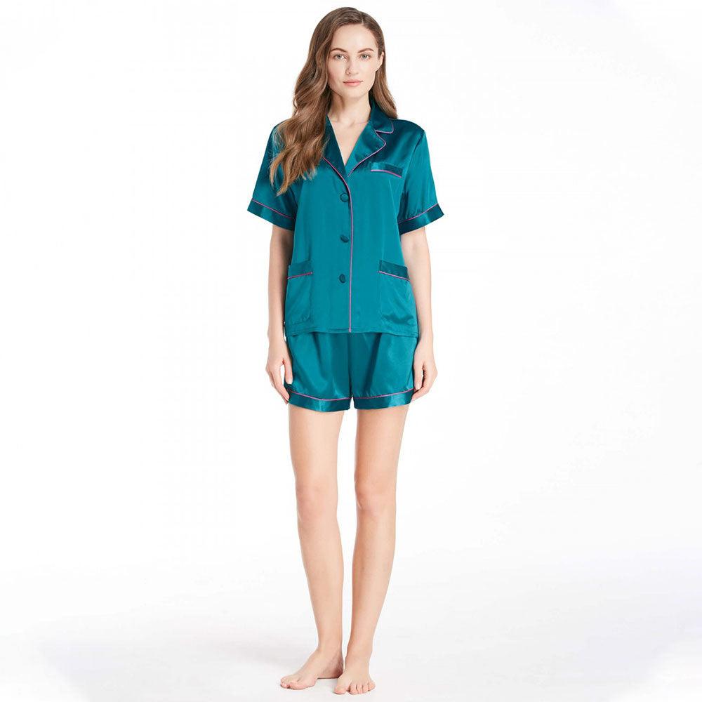 Women's Luxury Silk Sleepwear 100% Silk Short Sleeve Top Boxer Short Pajamas Set (multi-colors) - DIANASILK