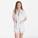 Women's Luxury Silk Sleepwear 100% Silk Short Sleeve Top Boxer Short Pajamas Set (multi-colors) - DIANASILK