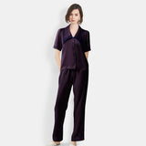 Women's Mulberry Silk Pajama Set Elegant Long Full Length Short Sleeve Silk Sleepwear - DIANASILK