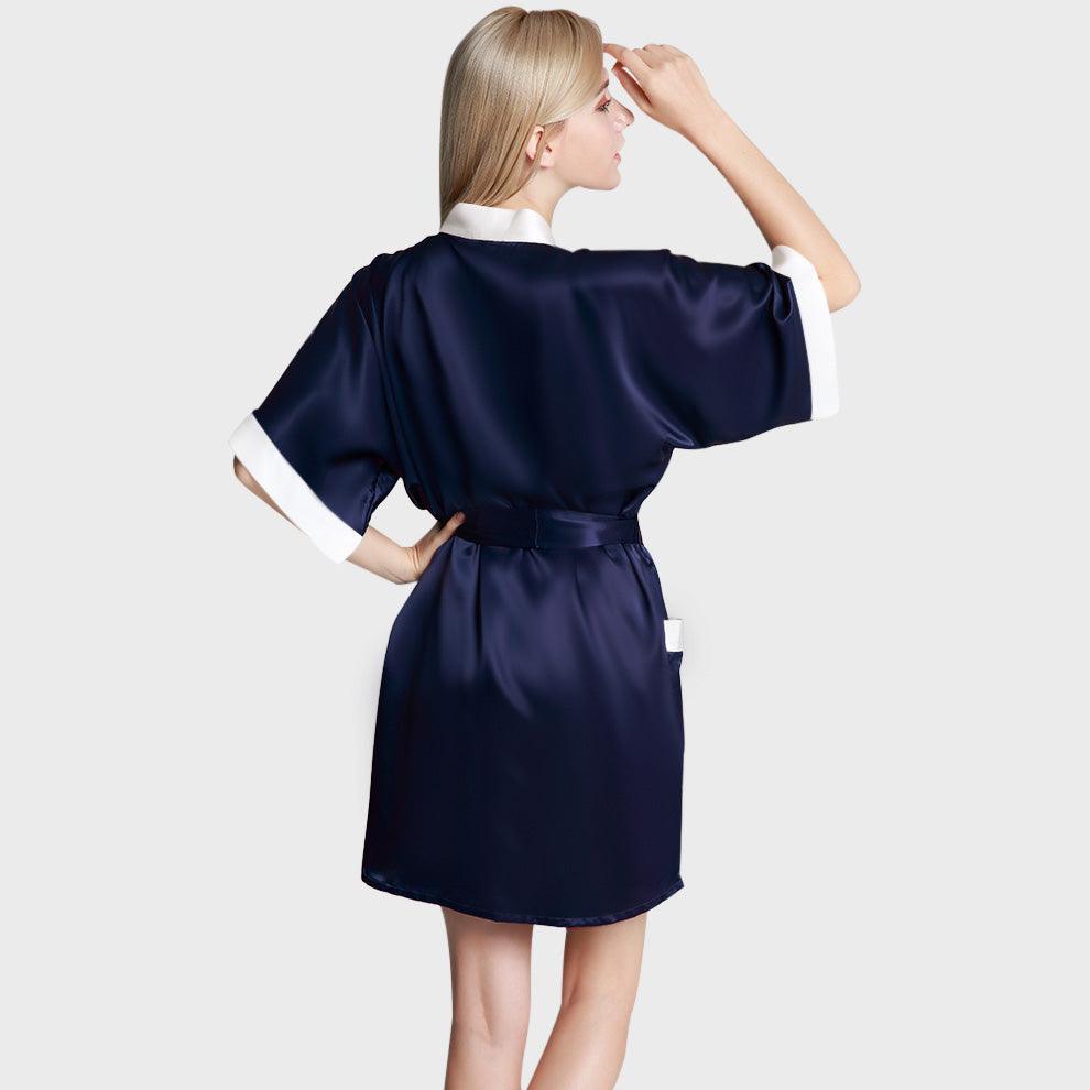 Women's Mulberry Silk Short Robe with Pockets 100% Pure Silk Bathrobe with Belt - DIANASILK