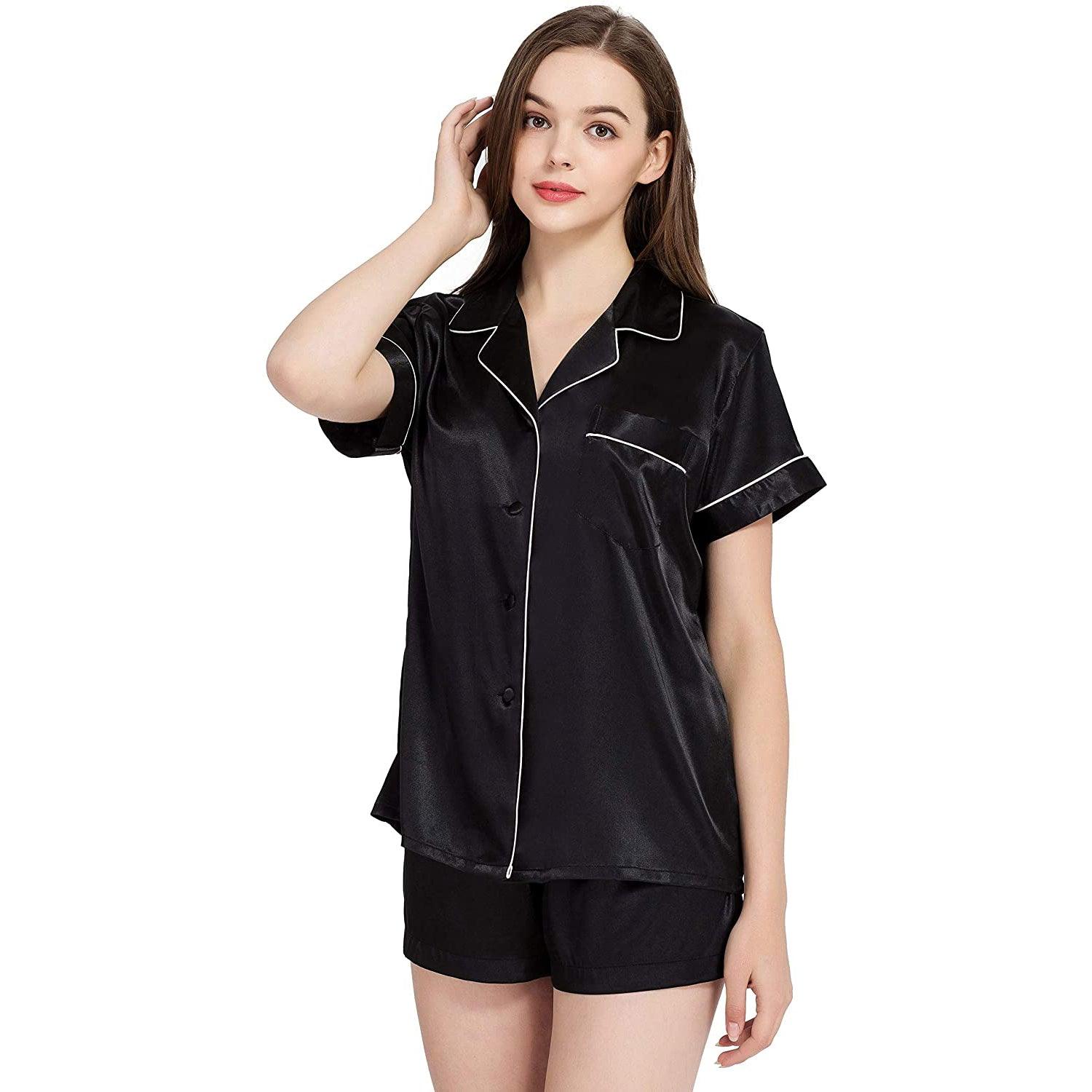 Women's Short Silk Pajamas Set Luxury 100% Silk Short Sleeve Two-piece Button-Down Pj Sets - DIANASILK