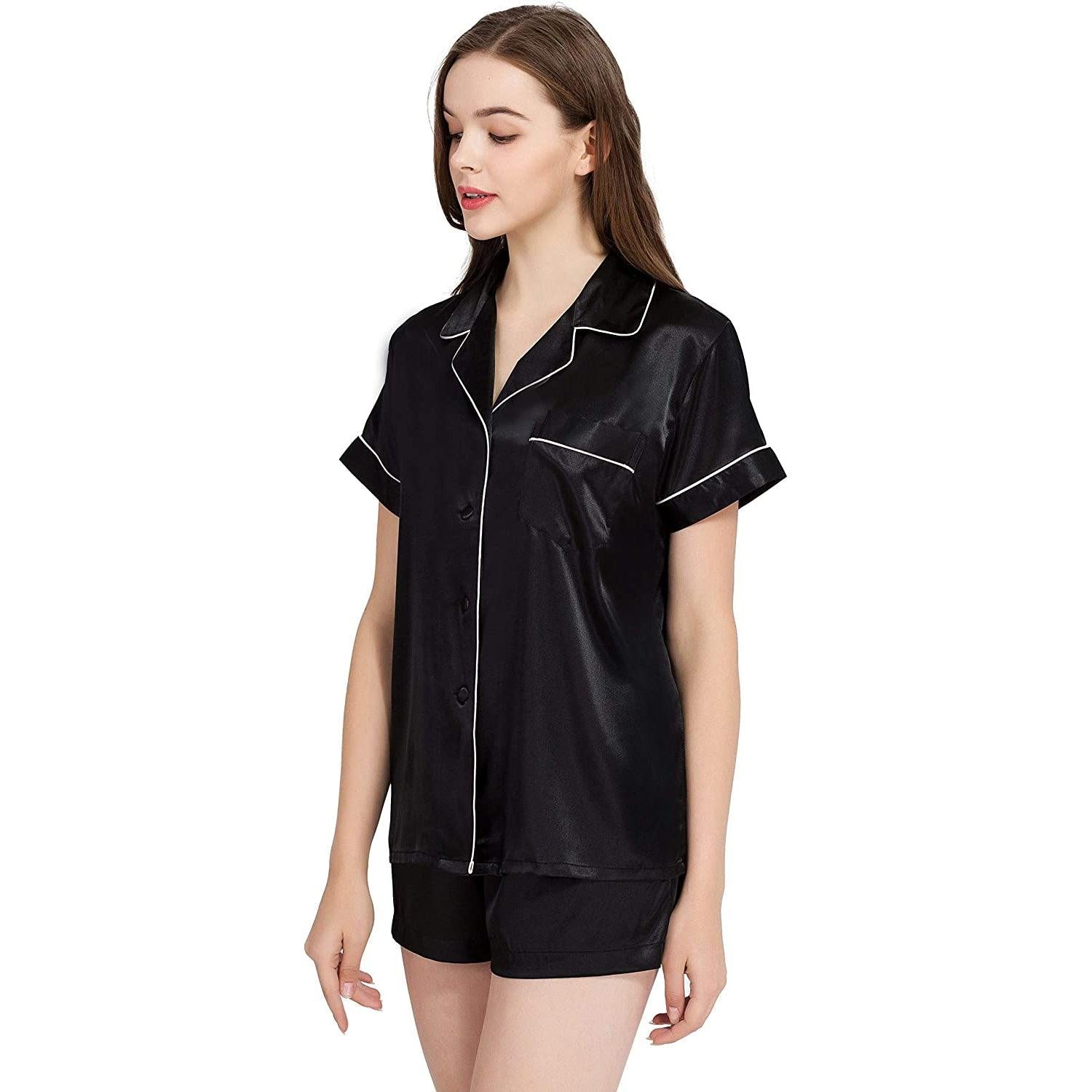 Women's Short Silk Pajamas Set Luxury 100% Silk Short Sleeve Two-piece Button-Down Pj Sets - DIANASILK
