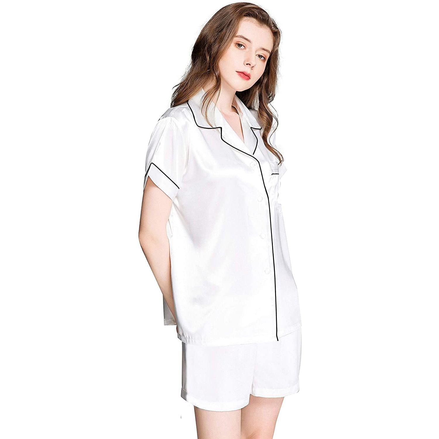 Women's Short Silk Pajamas Set Luxury 100% Silk Short Sleeve Two-piece Button-Down Pj Sets - DIANASILK