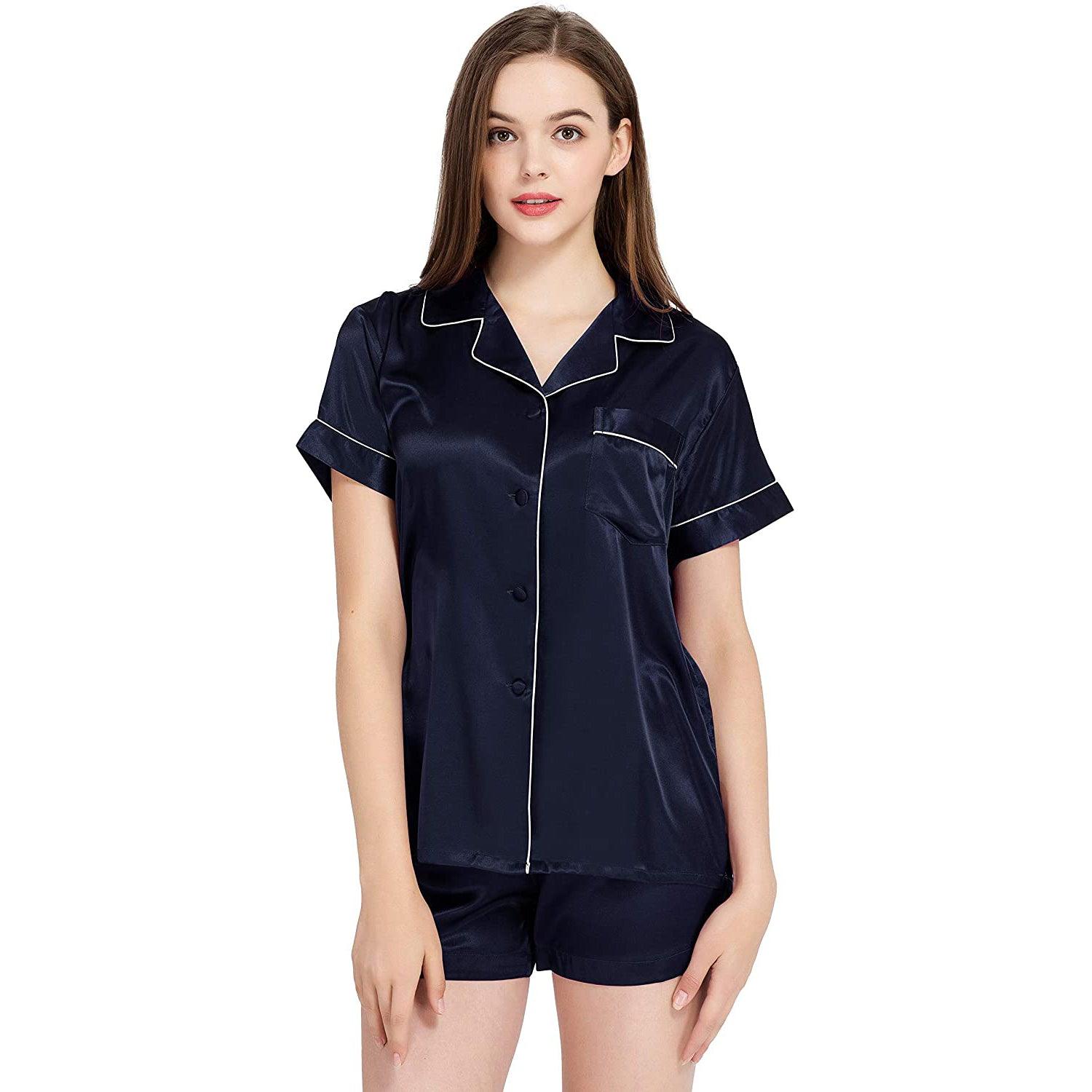 Women's Short Silk Pajamas Set Luxury 100% Silk Short Sleeve Two-piece Button-Down Pj Sets - DIANASILK