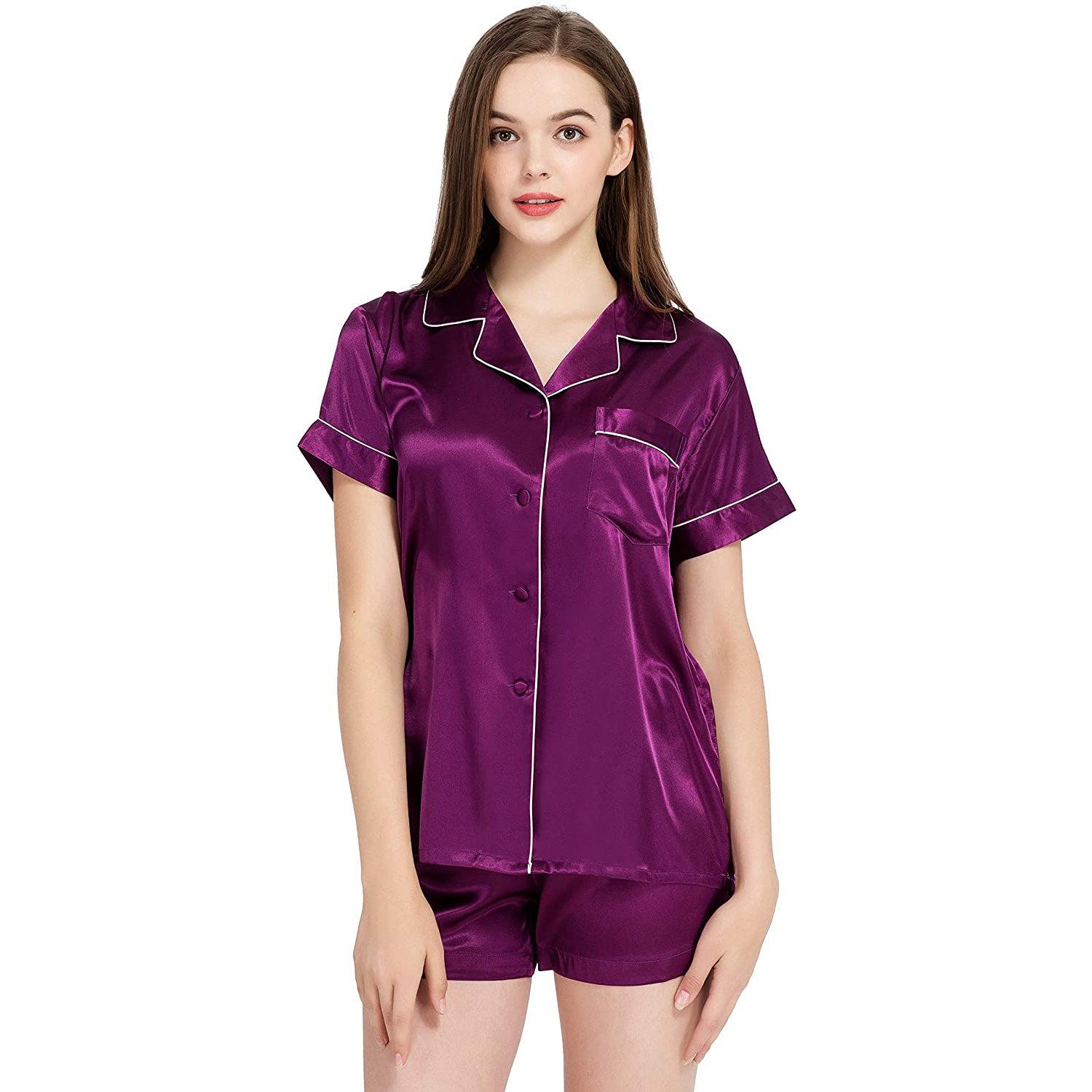 Women's Short Silk Pajamas Set Luxury 100% Silk Short Sleeve Two-piece Button-Down Pj Sets - DIANASILK