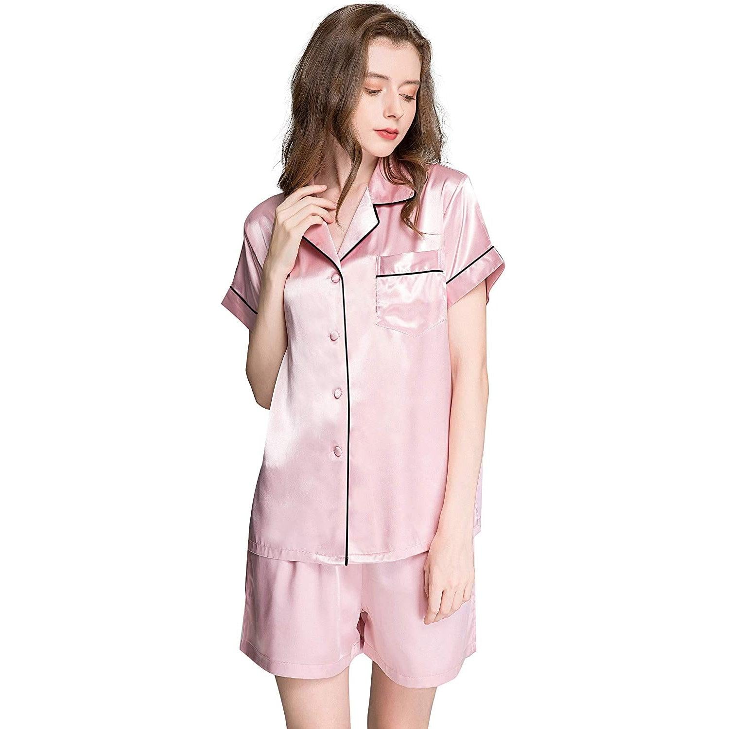 Women's Short Silk Pajamas Set Luxury 100% Silk Short Sleeve Two-piece Button-Down Pj Sets - DIANASILK