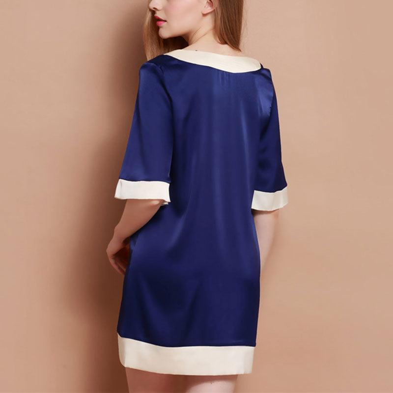 Women's Silk Nightgown Nightshirt blue and black two color sleepwear - DIANASILK
