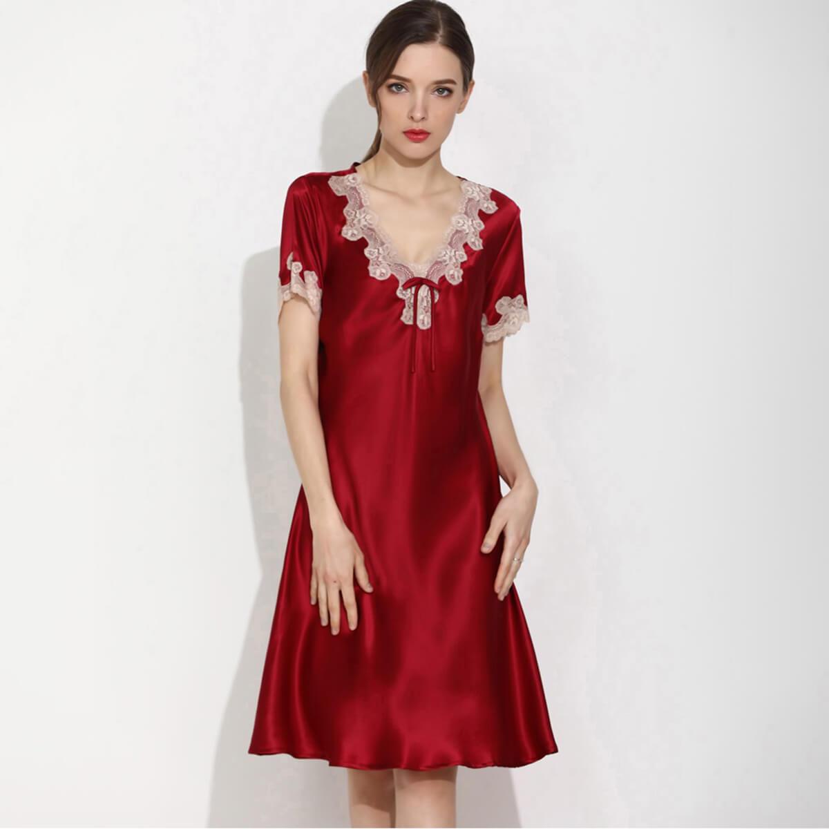 Women's Silk Nightgown with Lace Sexy Short Nightwear – DIANASILK